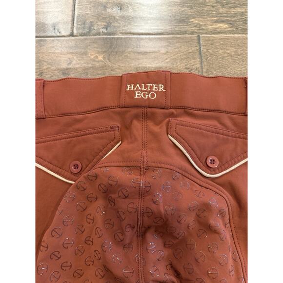 Halter Ego Women Red Brown Equestrian Breeches Grip Riding Stretch Pants Size 24 - Picture 4 of 10